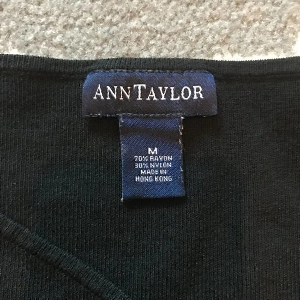 Ann Taylor Asymmetrical V-Neck Black Top Sz M